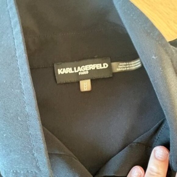 Karl Lagerfeld Collared Black Button Front Shirt Long Sleeve Blouse Medium - Picture 7 of 7